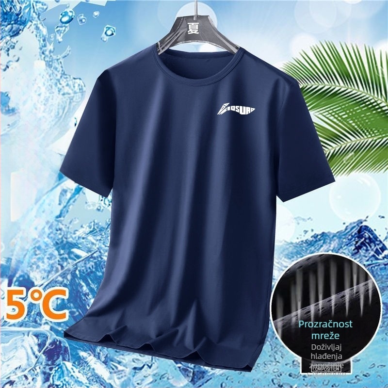 Muška ljetna T‑majica od Ice Silk, brzo sušenje, kratki rukavi, okrugli izrez, opušten kroj, prozračna, s geometrijskim uzorkom za trčanje i casual nošenje