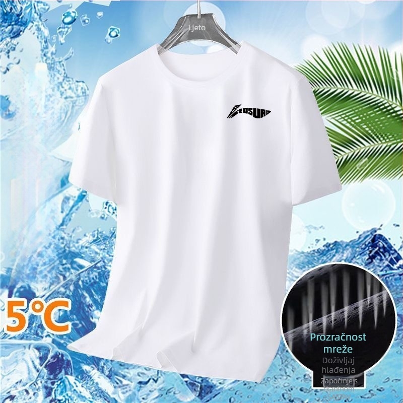 Muška ljetna T‑majica od Ice Silk, brzo sušenje, kratki rukavi, okrugli izrez, opušten kroj, prozračna, s geometrijskim uzorkom za trčanje i casual nošenje