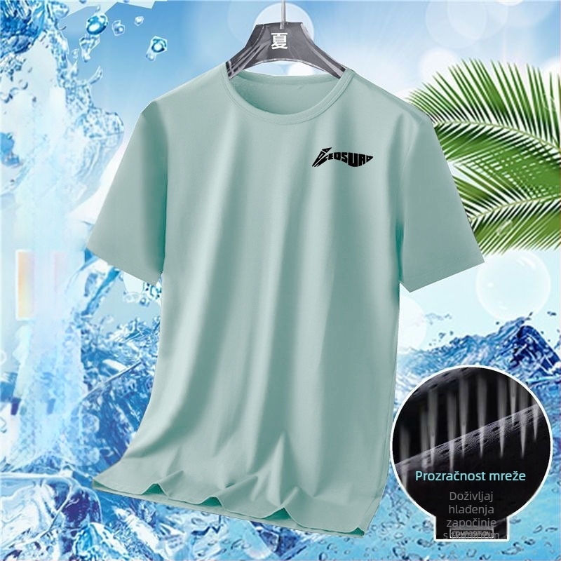 Muška ljetna T‑majica od Ice Silk, brzo sušenje, kratki rukavi, okrugli izrez, opušten kroj, prozračna, s geometrijskim uzorkom za trčanje i casual nošenje