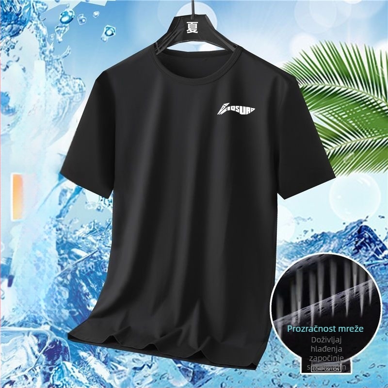 Muška ljetna T‑majica od Ice Silk, brzo sušenje, kratki rukavi, okrugli izrez, opušten kroj, prozračna, s geometrijskim uzorkom za trčanje i casual nošenje