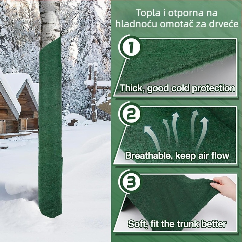 Poliester tkanina za omatanje stabala – izolacija i ovlaživanje, zaštita stabala od hladnoće u krajobraznom uređenju, rola 0.12×15 m ili 0.12×20 m, jednostruka/dvostruka