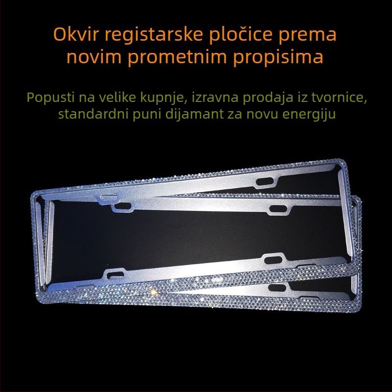 Okvir za registarsku pločicu od aluminijske legure s punim dijamantnim dizajnom za vozila nove energije, zelena pločica, za električni sedan