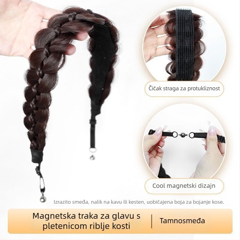Magnetska pletenica od ribje kosti s integriranim wigom, duga pletena kosa, dodatak za kosu inspiriran online trendom, visoka kruna