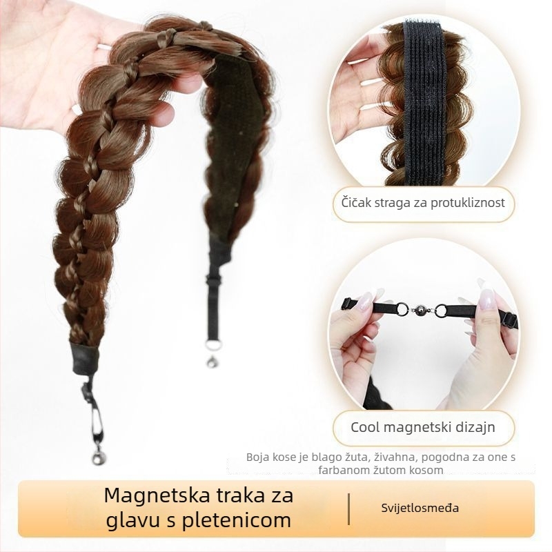 Magnetska pletenica od ribje kosti s integriranim wigom, duga pletena kosa, dodatak za kosu inspiriran online trendom, visoka kruna
