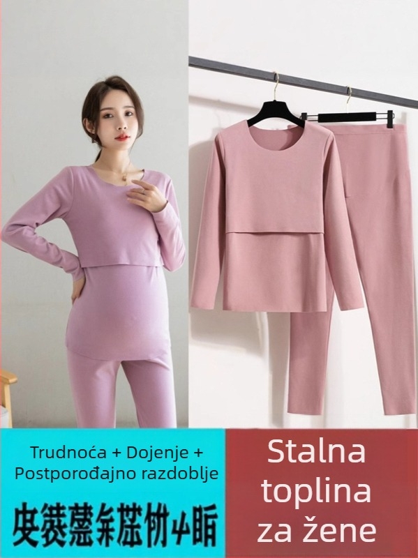 Trudnički termalni set za jesen/zimu s Derong tkaninom, gornji dio i donji dio, pogodna za dojenje, nošenje prije i poslije poroda.