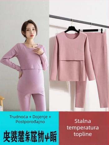 Trudnički termalni komplet s De Rong materijalom za jesen/zimu, udoban kućni outfit, za dojenje i nošenje prije i poslije poroda