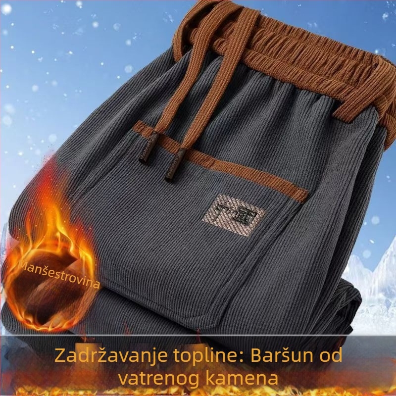 Jesenske radne hlače za gradilište, muške, otporne na mrlje, fleece podstava, širokog kroja