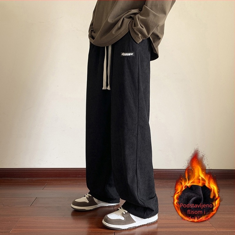 Corduroy muške široke hlače s flisom – casual sportske hlače