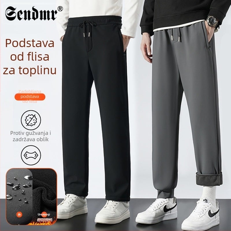 Muške casual hlače s flecom, ravni kroj – za muškarce srednje dobi, zima 2025, plus veličina