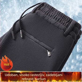 Muške hlače od corduroja za jesen-zimu, s fleksom iznutra i deblje, casual ravnog kroja