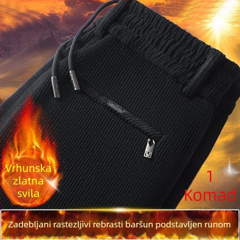 Muške hlače od corduroja za jesen-zimu, s fleksom iznutra i deblje, casual ravnog kroja