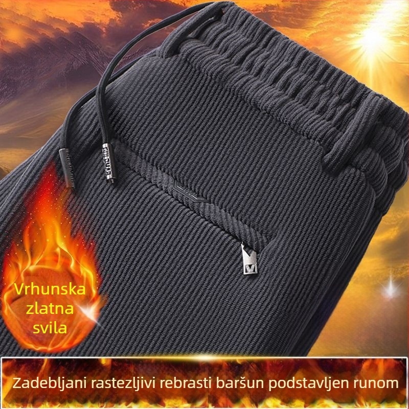 Muške hlače od corduroja za jesen-zimu, s fleksom iznutra i deblje, casual ravnog kroja