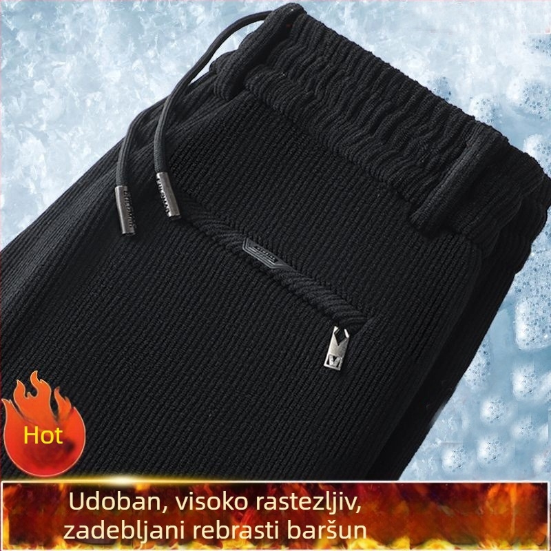 Muške hlače od corduroja za jesen-zimu, s fleksom iznutra i deblje, casual ravnog kroja