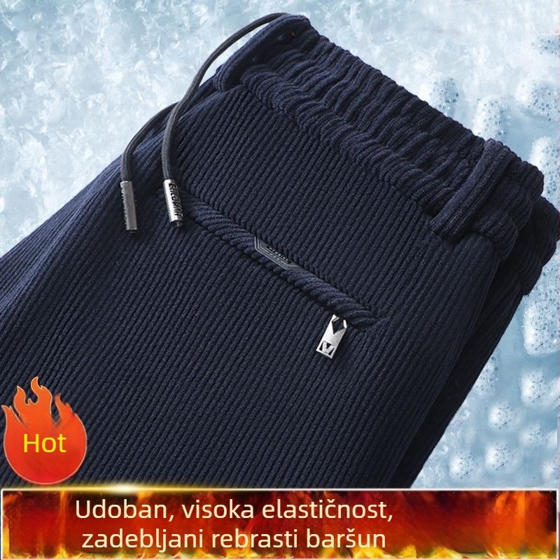 Muške hlače od corduroja za jesen-zimu, s fleksom iznutra i deblje, casual ravnog kroja