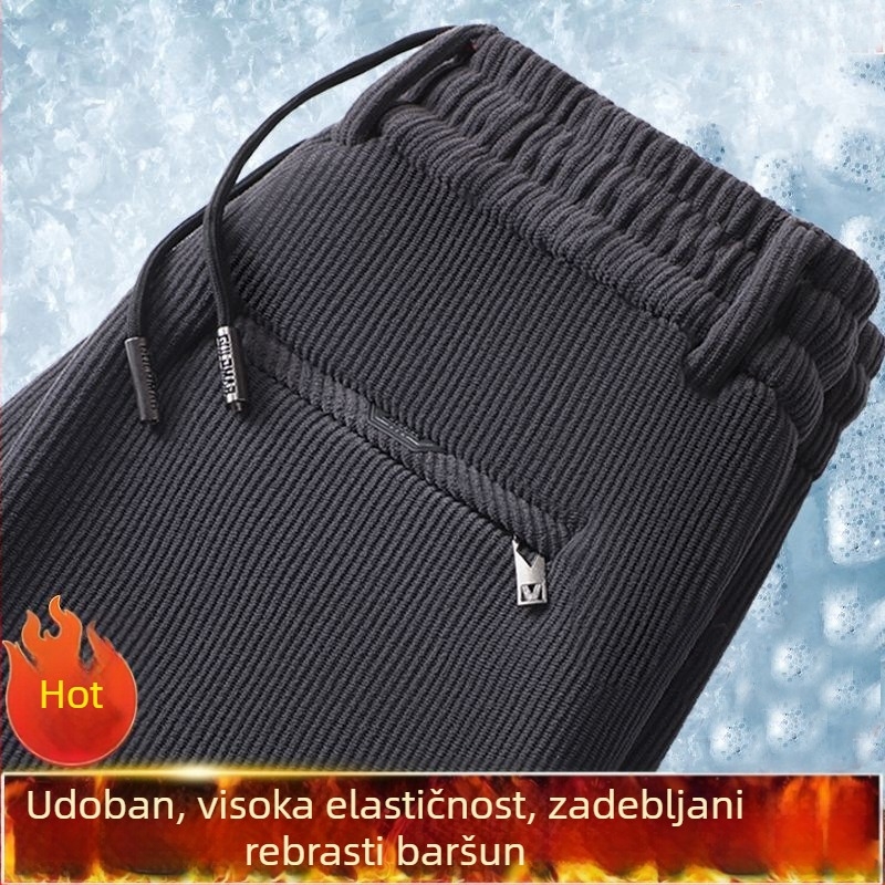Muške hlače od corduroja za jesen-zimu, s fleksom iznutra i deblje, casual ravnog kroja