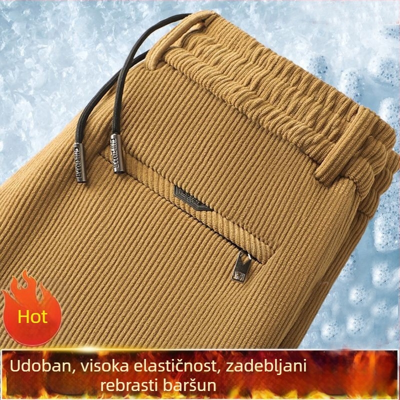 Muške hlače od corduroja za jesen-zimu, s fleksom iznutra i deblje, casual ravnog kroja