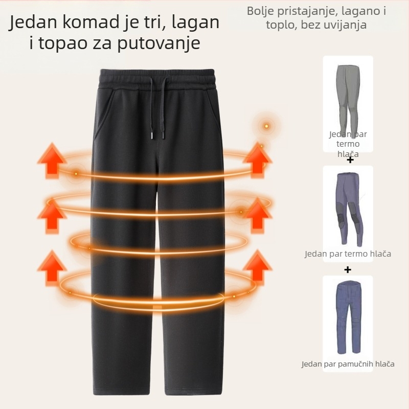 Muške zimske sportske hlače s podstavom od vunene i svile, debele i otporne na vjetar, ležernog ravnog kroja