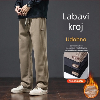 Muške zimske jogging hlače u boji kaki, s fleeceom, casual, ravnog kroja