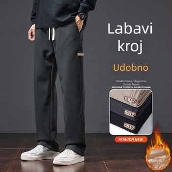 Muške zimske jogging hlače u boji kaki, s fleeceom, casual, ravnog kroja
