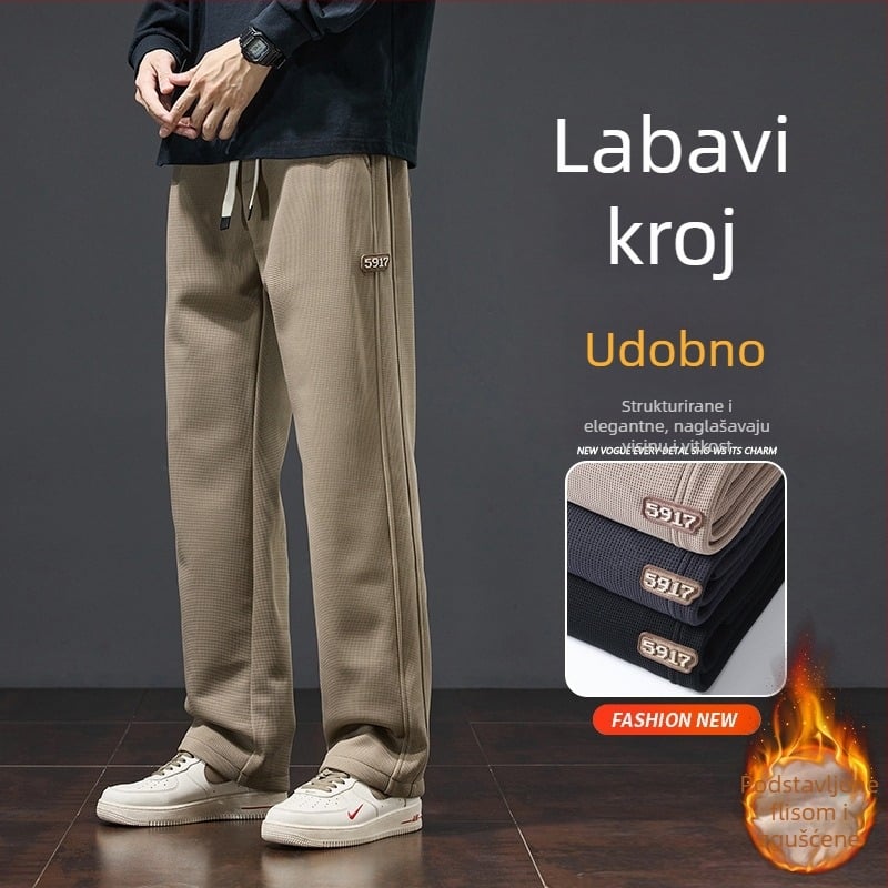 Muške zimske jogging hlače u boji kaki, s fleeceom, casual, ravnog kroja