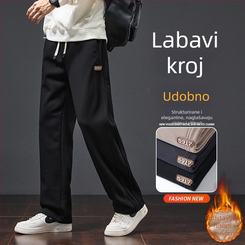 Muške zimske jogging hlače u boji kaki, s fleeceom, casual, ravnog kroja