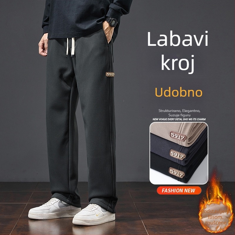 Muške zimske jogging hlače u boji kaki, s fleeceom, casual, ravnog kroja
