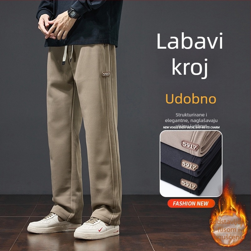Muške zimske jogging hlače u boji kaki, s fleeceom, casual, ravnog kroja