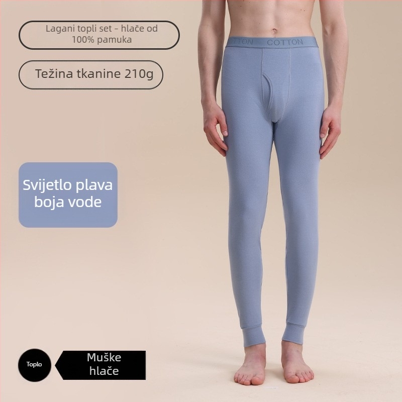 Muške donje hlače od 100% pamuka, bazni sloj, tanke za jesen/zimu, antibakterijske, tople, dvostruki sloj