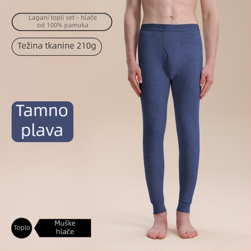 Muške donje hlače od 100% pamuka, bazni sloj, tanke za jesen/zimu, antibakterijske, tople, dvostruki sloj