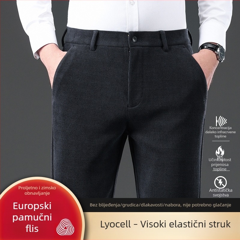 Muške hlače od korduroja s vunom za jesen-zimu, debele, ravne nogavice, poslovni casual