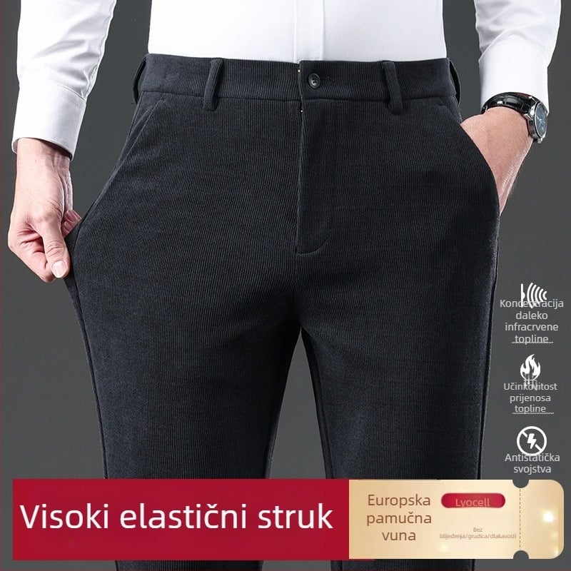 Muške hlače od korduroja s vunom za jesen-zimu, debele, ravne nogavice, poslovni casual