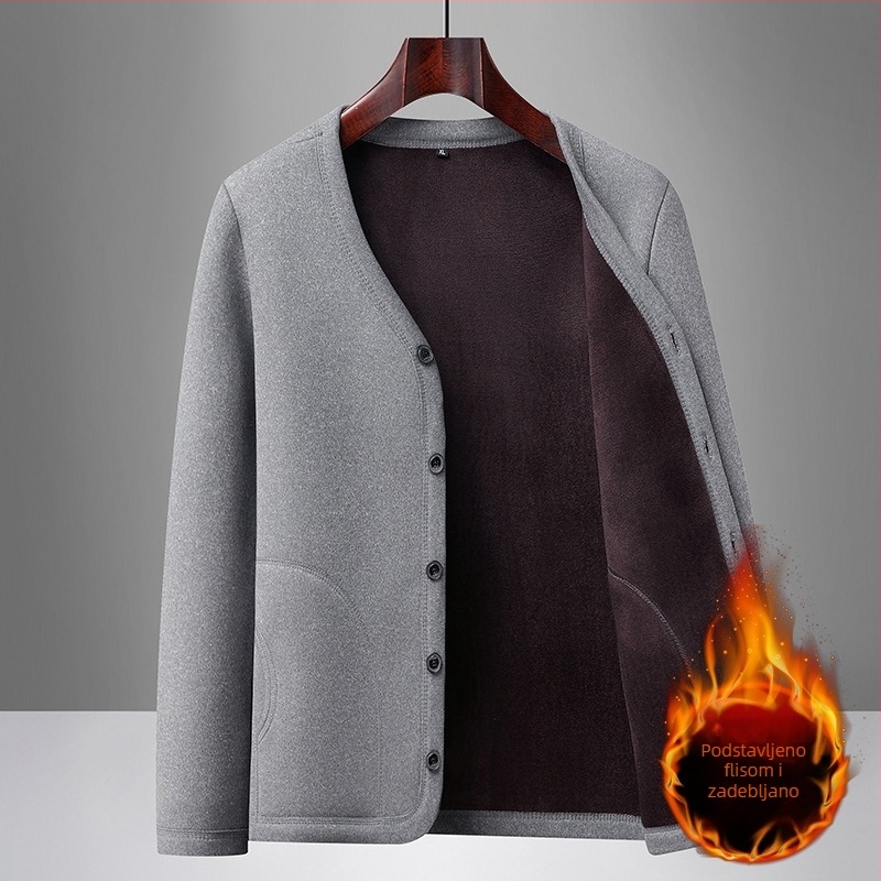 Muški cardigan s flisom za starije osobe, zimska toplina