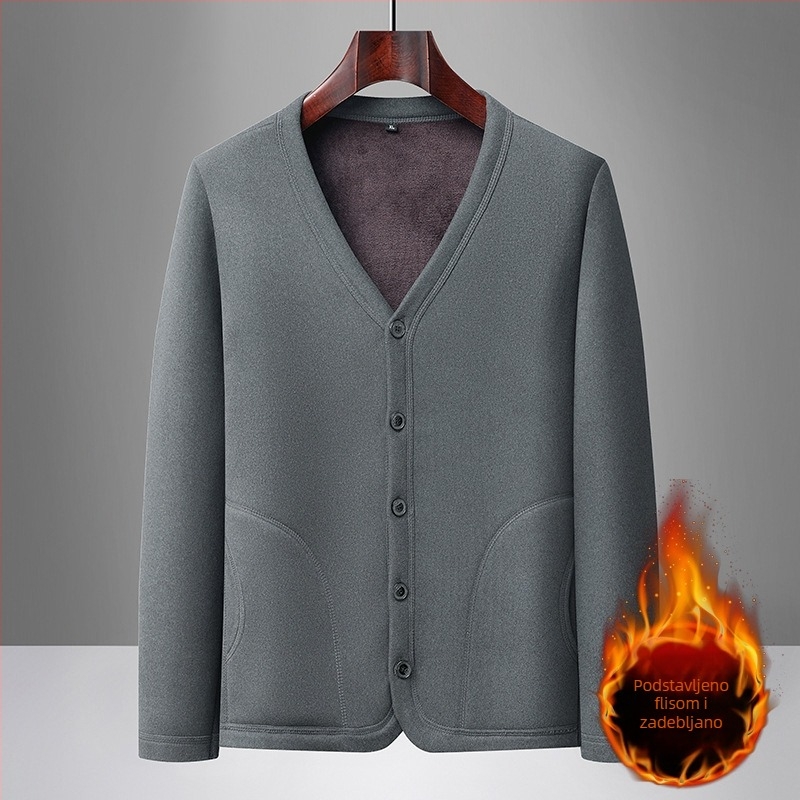 Muški cardigan s flisom za starije osobe, zimska toplina