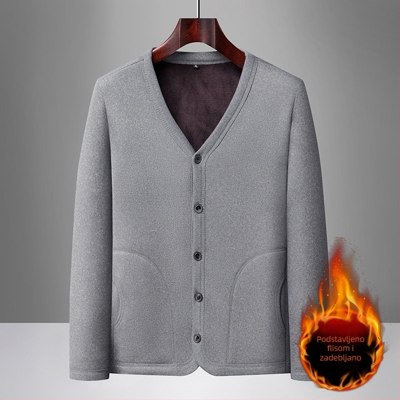 Muški cardigan s flisom za starije osobe, zimska toplina