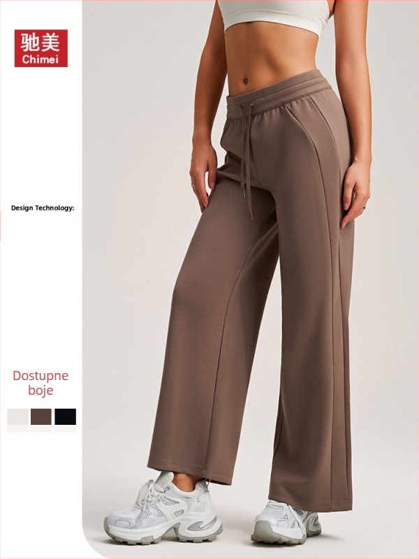 Pantalone s vezanjem u struku, ravnog kroja, visokim strukom, opuštenog kroja, širokih nogavica, za fitness i trčanje na otvorenom