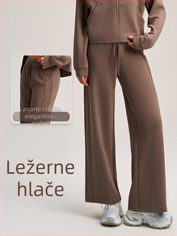 Pantalone s vezanjem u struku, ravnog kroja, visokim strukom, opuštenog kroja, širokih nogavica, za fitness i trčanje na otvorenom