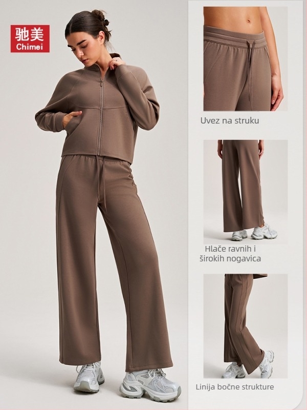 Pantalone s vezanjem u struku, ravnog kroja, visokim strukom, opuštenog kroja, širokih nogavica, za fitness i trčanje na otvorenom