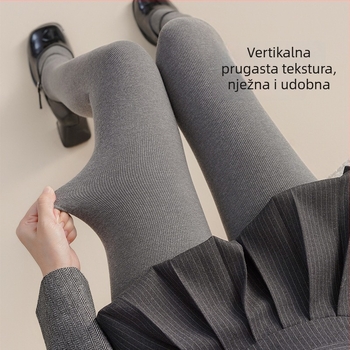 Aohan ženske legice s vertikalnim sivim prugama, fleece podstava, topao za jesen i zimu, podizanje bokova i kontrola struka, ne klize