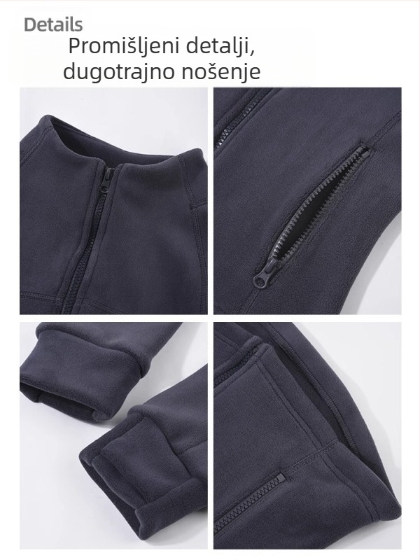 Ženska flis jakna s kapuljom i zatvaračem, uskog kroja