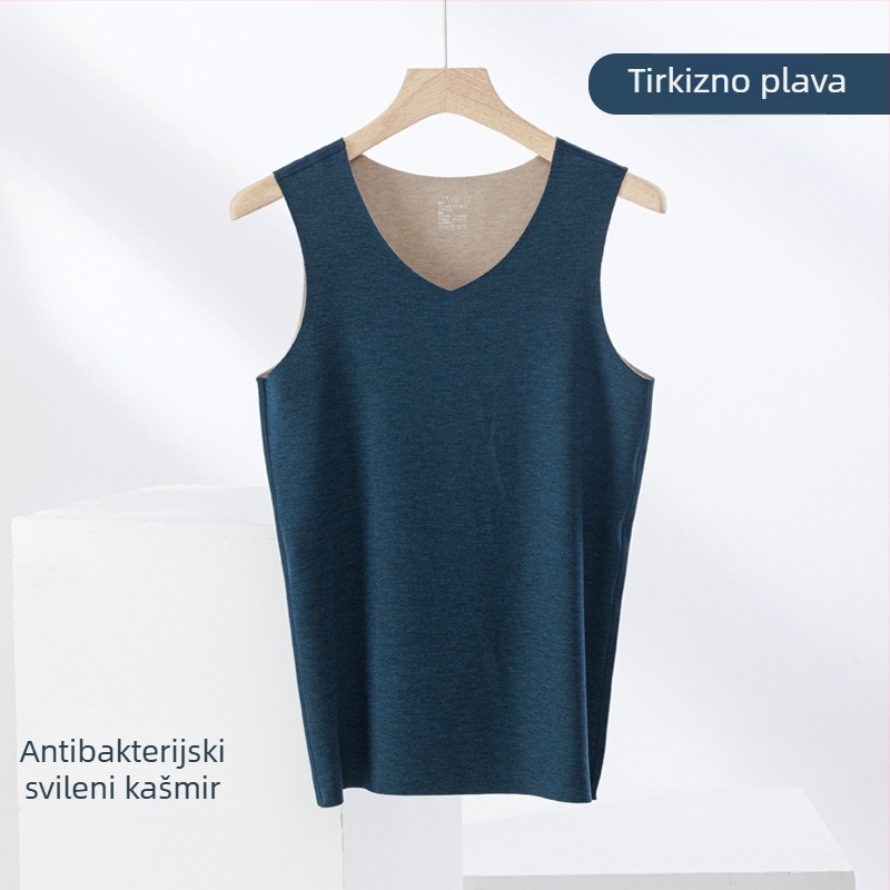 Ženska debela termalna vesta bez šavova s okruglim izrezom, kašmir-svilena smjesa, s zakrpom