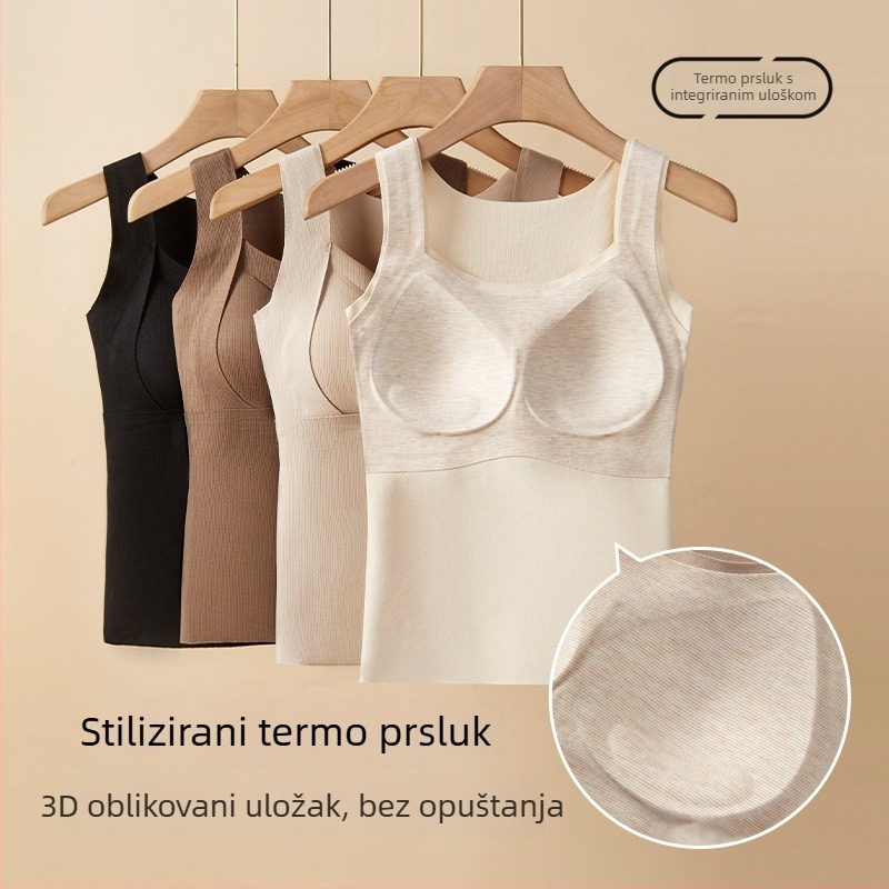 Ženska termalna veste za jesen-zimu od njemačkog baršuna s vunom i svilenom smješavinom, podstava fleece, debela, s ugrađenim jastučićem za prsa