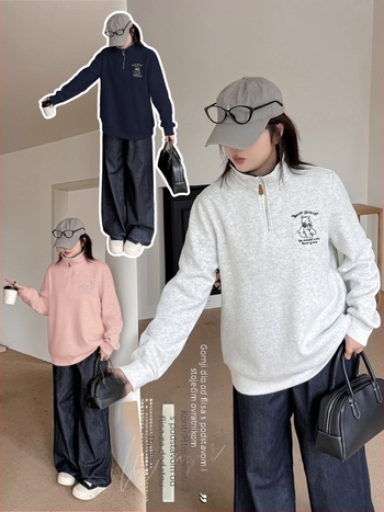 Inno Plus-Size ženski hoodie s kapuljom i djelomičnim zatvaračem, fleece za jesen-zimu, model 323467