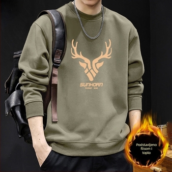 Muški džemper s okruglim izrezom, fleece podstava, jesensko-zimski američki streetwear stil, vanjska odjeća