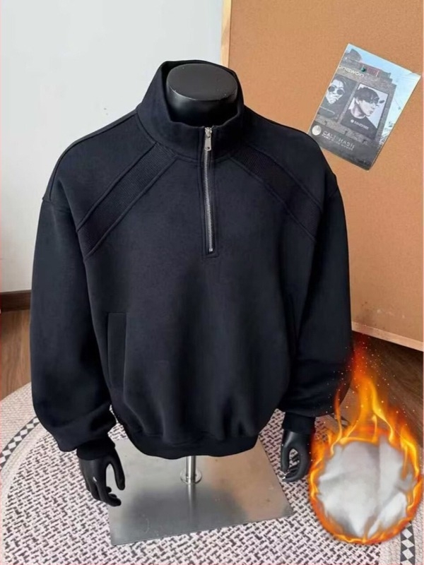 Muška fleece dukserica s polu-zipom, američki retro stil, opuštena silueta za zimu