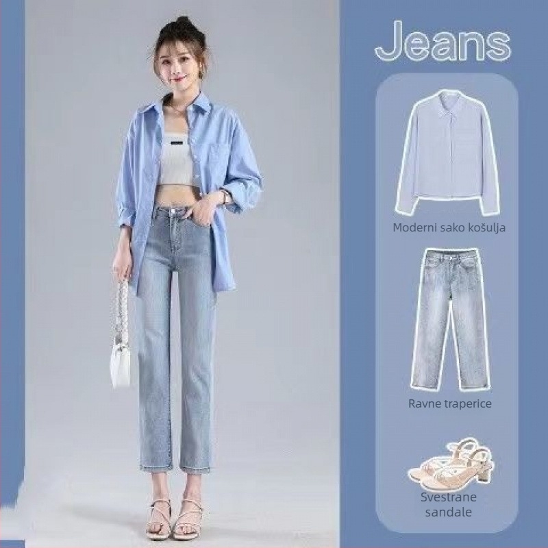 Ženske traperice s fleec podstavom, elastične, ravni kroj, široke nogavice, zimski gradski stil
