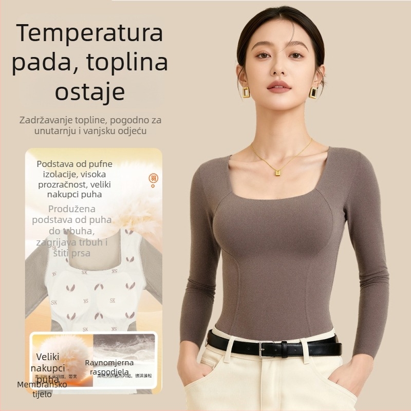 Ženski topli gornji dio s integriranim košaricama, all-in-one 8006, dugi rukavi, bazni top bez grudnjaka