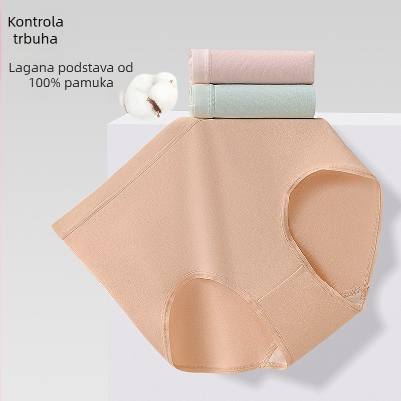 Bešivne ženske gaćice s visokim strukom od pamuka, 60-count pamuk, prilagođavaju bokovima, lagana kontrola trbuha, antibakterijske, trokutasti kroj
