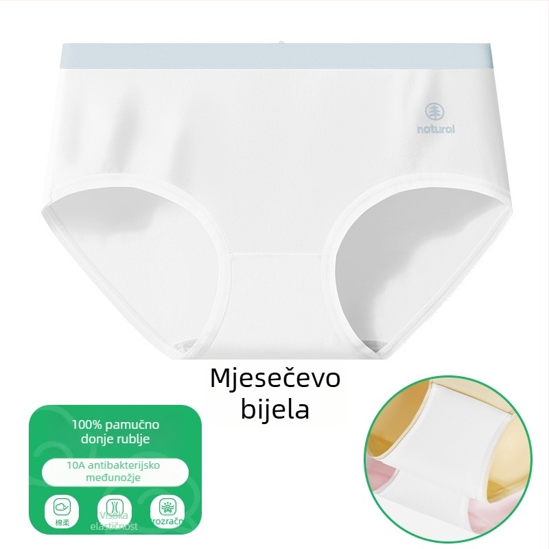 Ženske gaćice od 100% pamuka, antibakterijske, bezšivne, srednji pojas, jednobojne, ne stišu stražnjicu