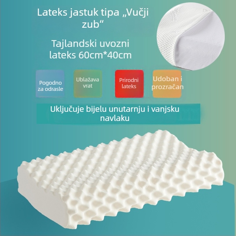 ROYAL NEO prirodni latex jastuk za potporu cervikalnom području kralježnice za odrasle, pravokutnog oblika, visina 10–15 cm, težina 1.0–1.5 kg, sadržaj latexa preko 90%