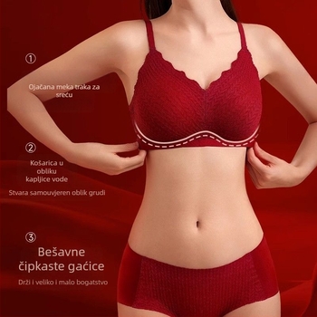Crveni ženski set donjeg rublja za nevjeste sa push-up grudnjakom, 3/4 košarica, stražnje kopče u tri reda, luksuzni stil, poklon kutija
